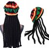 Braids Wig Cap Knitted Beanie Hat Jamaica Bob Marley Rasta Cap Dreadlocks Reggae Caribbean Halloween Cosplay Headwear