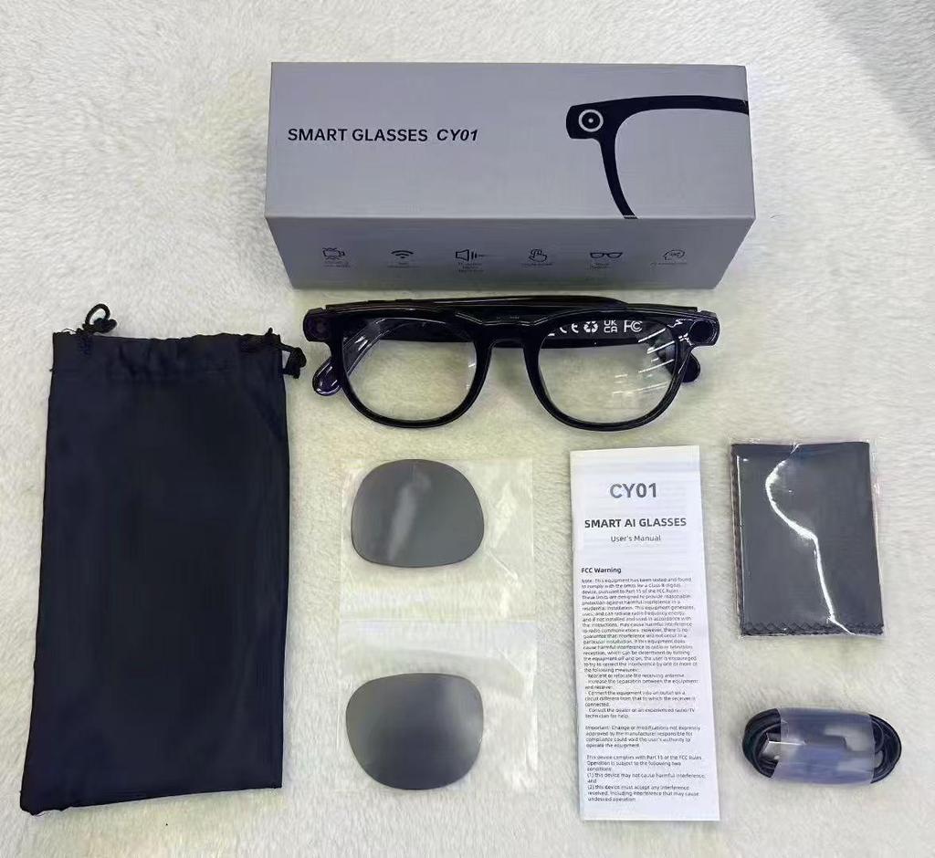 CY01 Smarte Brille: 8MP Kamera, KI-Sprachassistent, Musik, Anrufe, Foto-/Videoaufnahme, 16 GB Speicherplatz.