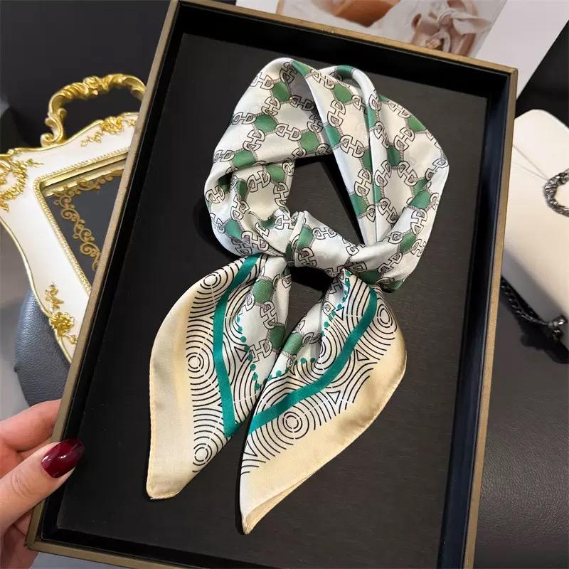 New luxury leopard print small square scarf imitation silk headscarf spring thin printed neck wrap scarf for women