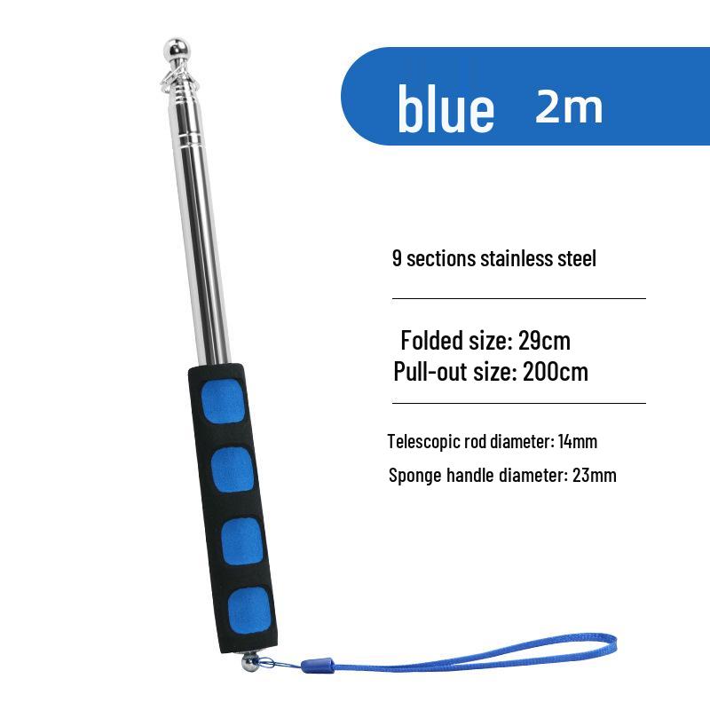 2m Retractable Stainless Steel Tour Guide Baton & Flagpole
