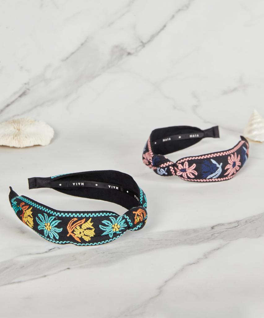 Maia Flower Jacquard Hairband - Knot Type Blue
