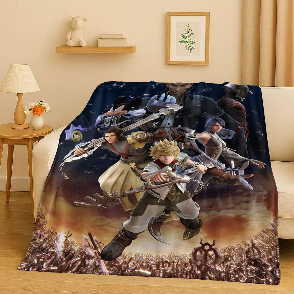 Sanrio Kingdom Hearts Kreslená hra Mickey Mouse Flanelová deka, ultra měkký plyšový přehoz do ložnice, postele, pohovky, vánoční dárek