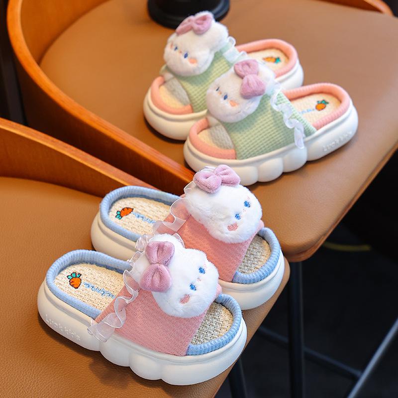 Kids' Princess Linen Slippers: Non-Slip, Thick-Sole, for Spring & Autumn.