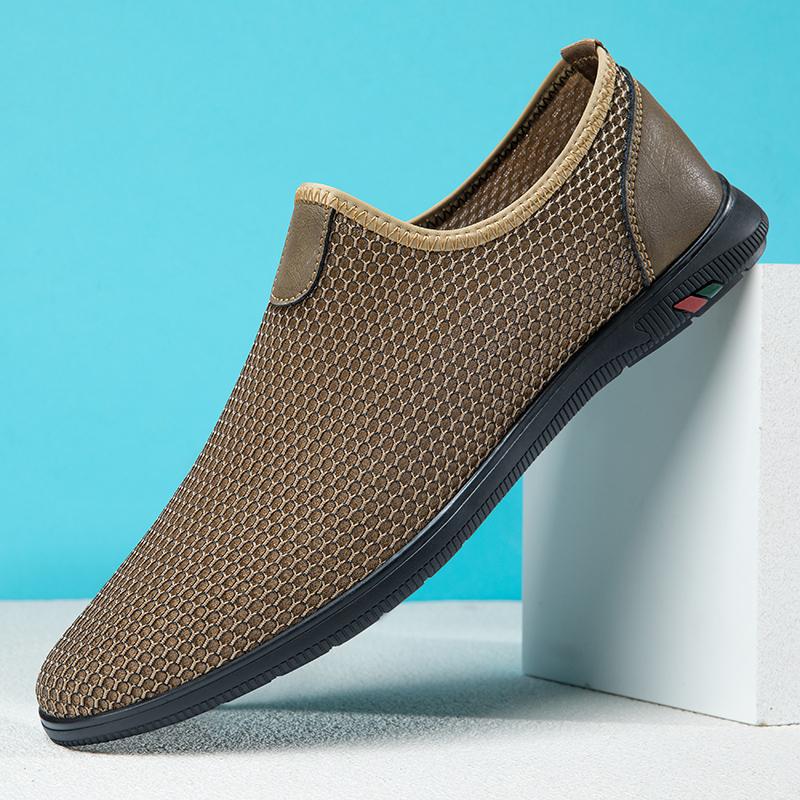 Fashion Breathable Mens Casual Shoes Summer Mesh Flats Handmade Man Sneakers Fashion Lace-Up Walking Shoes Lightweight Driving Footwear