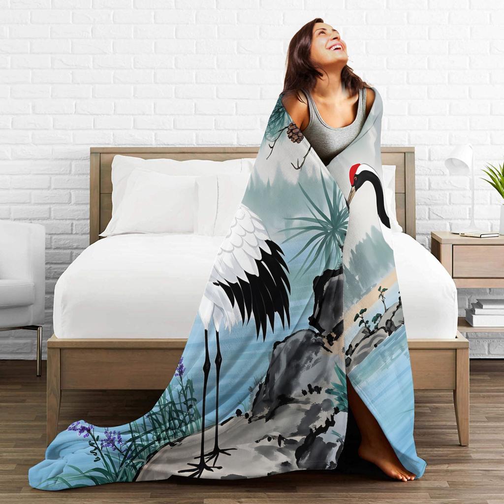 Chinese Style Crane Soft Blanket Children Plush Bedding Throws Funny Couch Bed Flannel Bedspread Sofa Bed Cover
