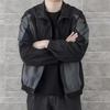 Men's Black Grey Geometric Color Block Lapel Zip Up Casual Windbreaker Jacket
