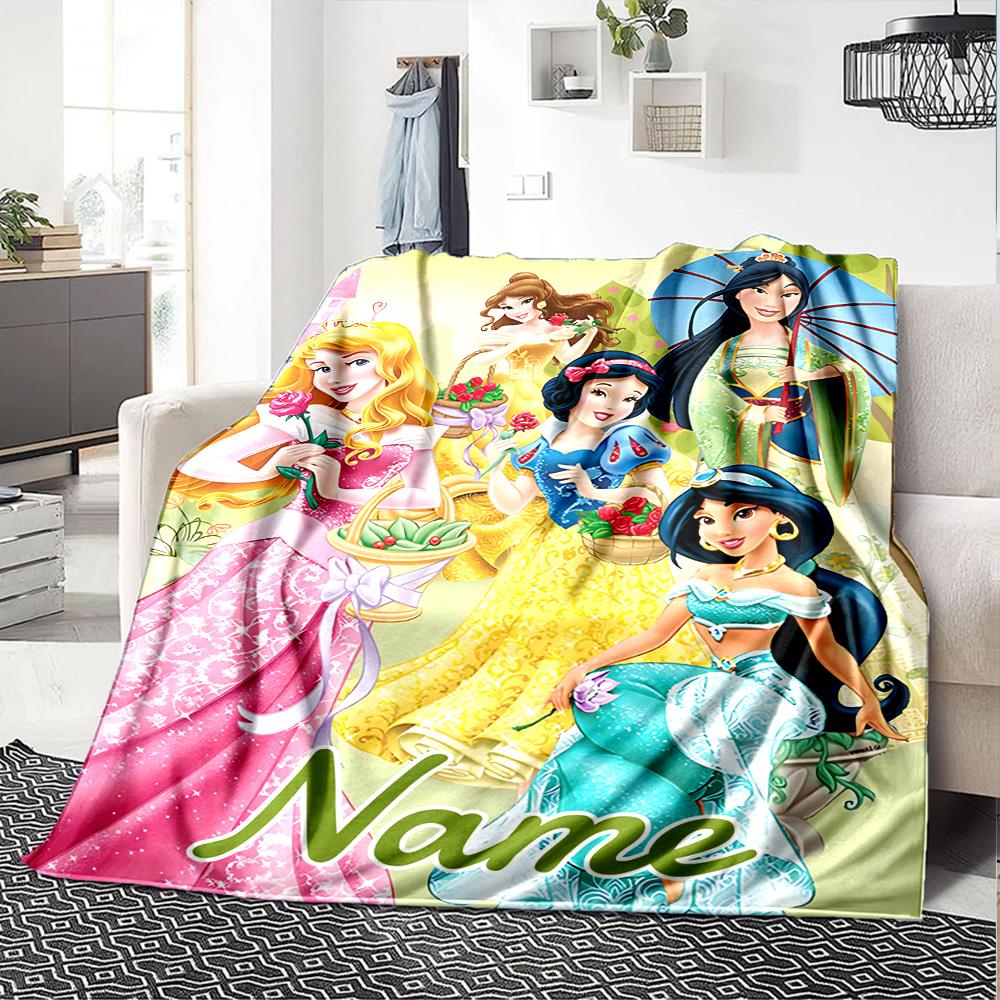 Custom Name Princesses Colorful Dresses. Flannel Blanket for Super Soft Cute Comfort Blanket for Travel Bedding Couch Sofa Blanket