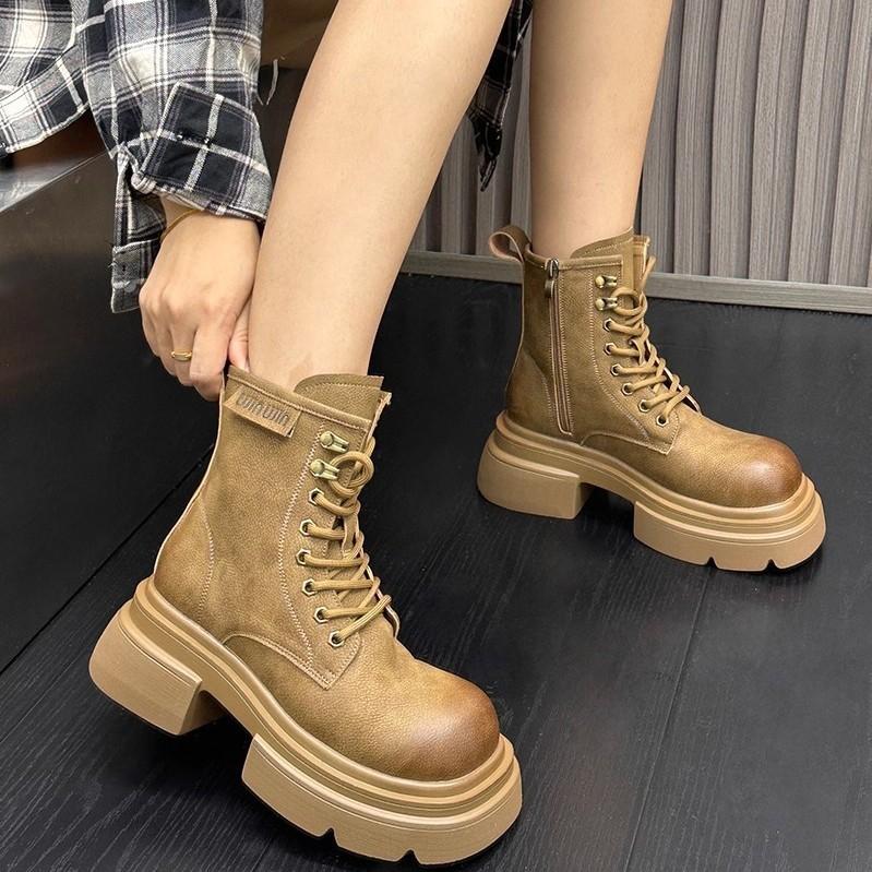 Thick-soled heightening Martin boots women's retro boots small casual rhubarb mountaineering boots