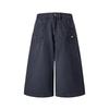 Fashion High Street Vintage Button Detailed Navy Blue Cropped Capri Cargo Pants For Women Loose Wide Leg  Versatile Slimming FigureFlattering Bottoms