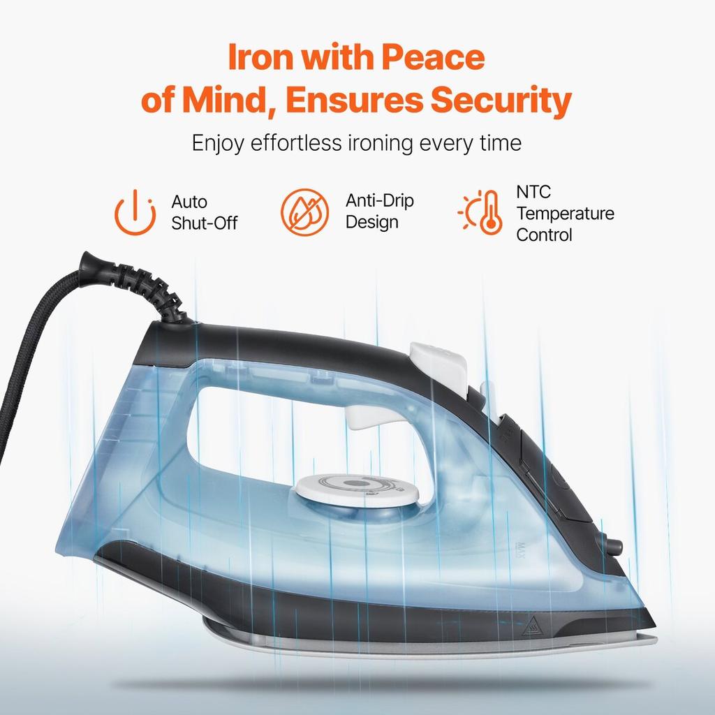 Steam Iron 1600W Iron for Clothes Auto Shut-Off Self-Cleaning for Ironing