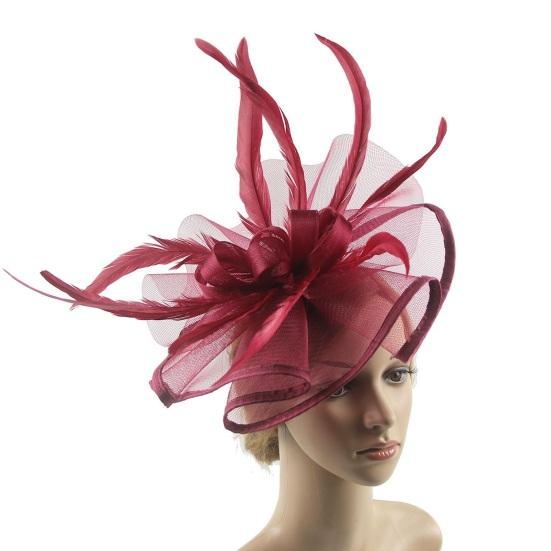 Cappello Fascinator Elegante Monocolore con Fermaglio per Capelli Piuma Decorativa Fiocco Decorazione in Rete Cappello Pillbox Accessori per Capelli