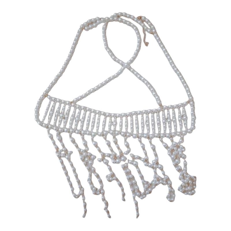 Elegant Pearls Chest Chain with Rhinestones Layered Crystal Body Chain Jewelry for Women Party and Festival Wear 1