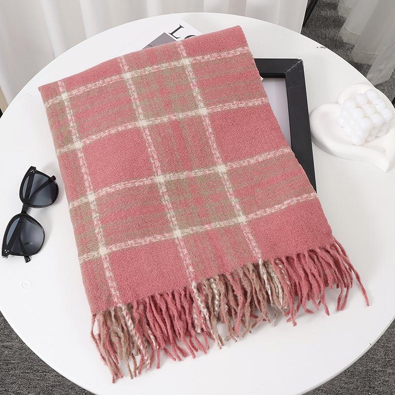 Women's Faux Cashmere Plaid Scarf - Korean Style, Thick & Warm Autumn/Winter Shawl