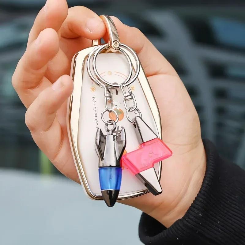 New 1pcs Car Keychain Bullet Head Rocket Lightning Shaped Anti Static Keychain Decorative Pendant Electrostatic Release