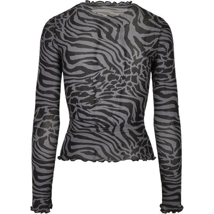 T-shirt à manches longues - Urban Classics - Ladies AOP Mesh Turtleneck - Gris/noir - Col montant - Femme