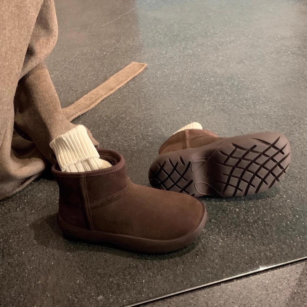 Integrated Fur~ Round Head Thick Sole Warm Cotton Shoes Age-reducing Piled Thickened Short Snow Boots Women's Autumn and Winter Anti-cold