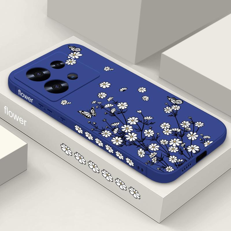 Flower Butterfly Print Myk Slim Case For Xiaomi 13T Poco X6 F6 X5 Redmi Note 13 12 11 Pro 10 Lens Beskyttelse Støtsikker Silikon lanyard telefondeksel