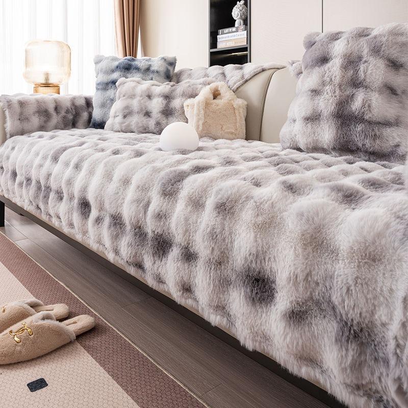 Sofabezug mit Kaninchen-Plüsch in Farbverlauf, rutschfestes Sofakissen, dicker Winter-Universal-Sofabezug, Stoff, Couchbezug-Matte