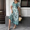 Elegant Vacation-style Printed Short-sleeved Long Dress for Women's Spring and Summer