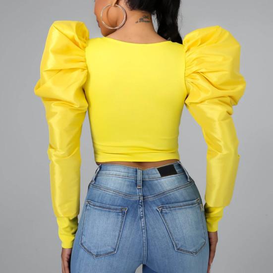 Camicetta da Donna Casual Patchwork Manica a Sbuffo Donna Primavera Estate Skinny Camicetta per Festa