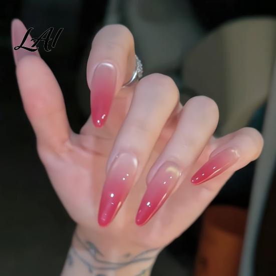 Glossy Press-on Nails 10Pcs Cats Eyes Press on Kit Almond Stick-on Fake Nails Durable Salon Quality Long Glue False for Women Girls