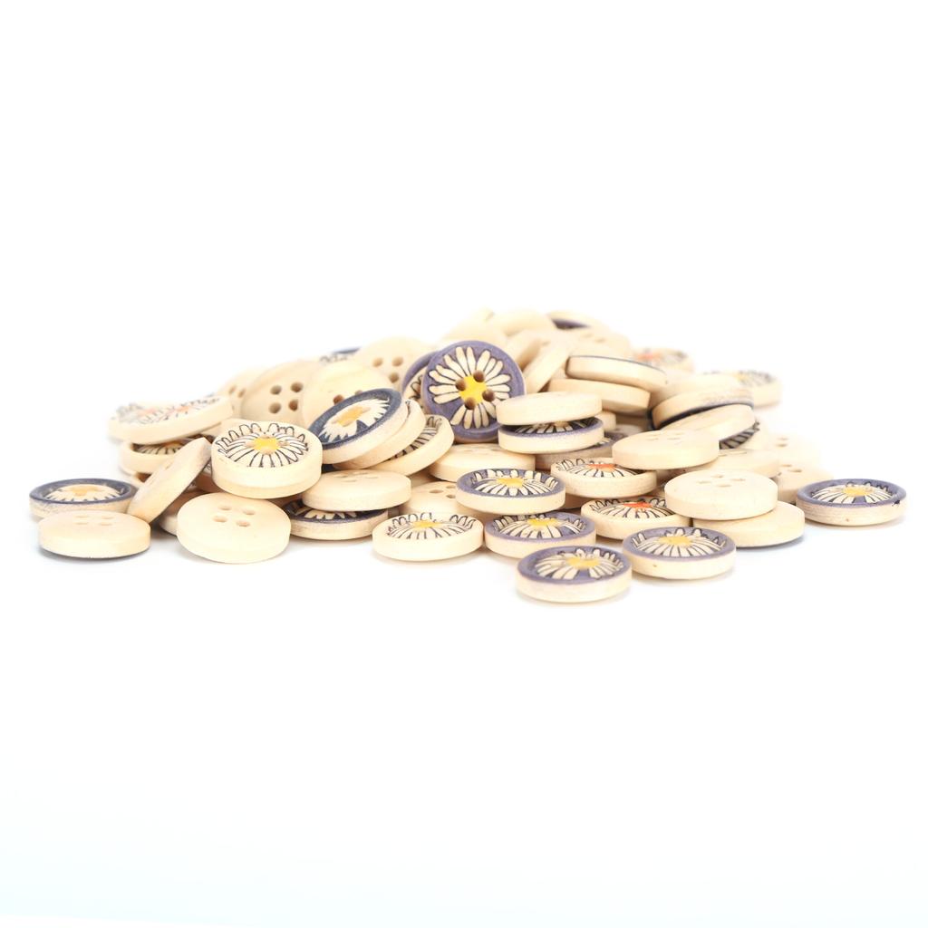 100Pcs Button Natural Colorful Wooden Little Daisy DIY Clothing Decorative Accessories 15mm