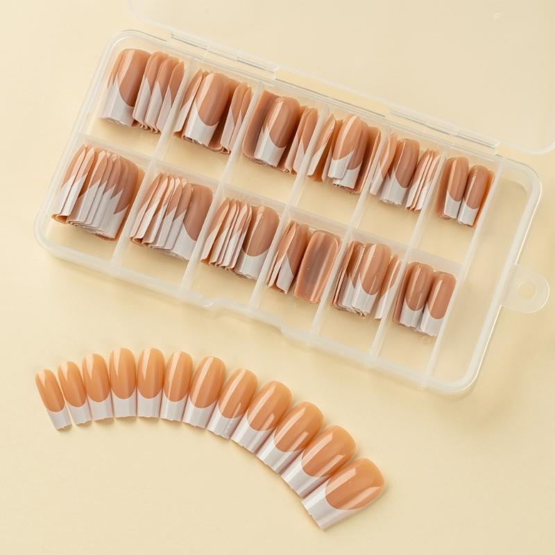 120x/Box French Tip False Nails Press On Nails Coffin False Nails Full Cover Stick on Nails Artificial Nails for Woman