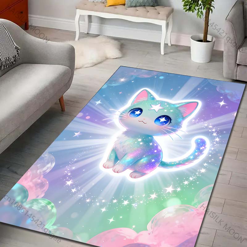 

Multiple sizes Starry cat, dreamy background Print Carpet Rug for Living Room Bedroom Sofa Doormat Home Decor Non-slip Floor Mat 40cm x 60cm