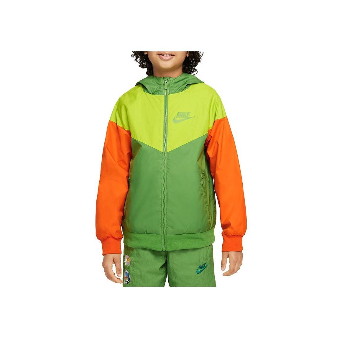 Детская куртка Nike с молнией и капюшоном, длинным рукавом, Color Block Logo, Зеленый 850443-377 M