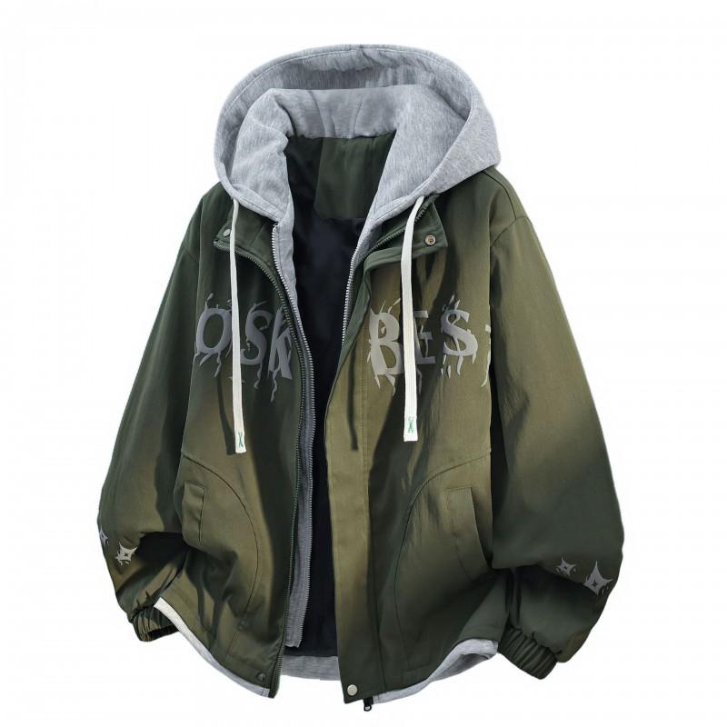 Mens Oversized Hooded Jacket Two-Piece Workwear Style Casual Streetwear Loose Fit Trendy