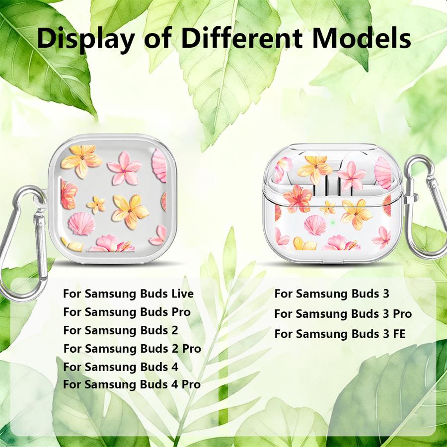 Glamorous Floral Pattern Case For Samsung Galaxy Buds 3 FE 4 Pro 2 Live 2Pro 4Pro 3Pro Clear Earphone Cases Cover With Hook