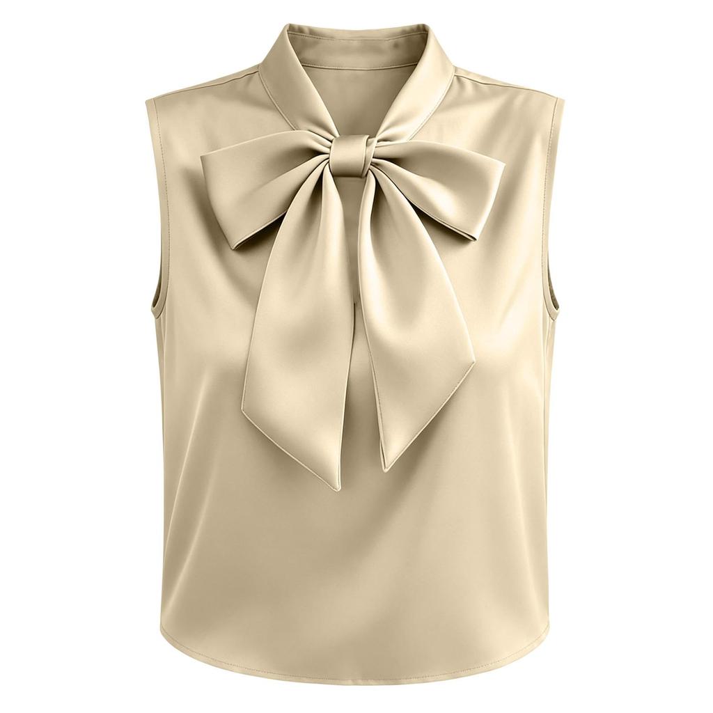 Sleeveless Satin Blouse for Women with Bow Tie Neck Elegant Casual Office Top Soft Fabric Stylish Fit Suitable for Various Occasions