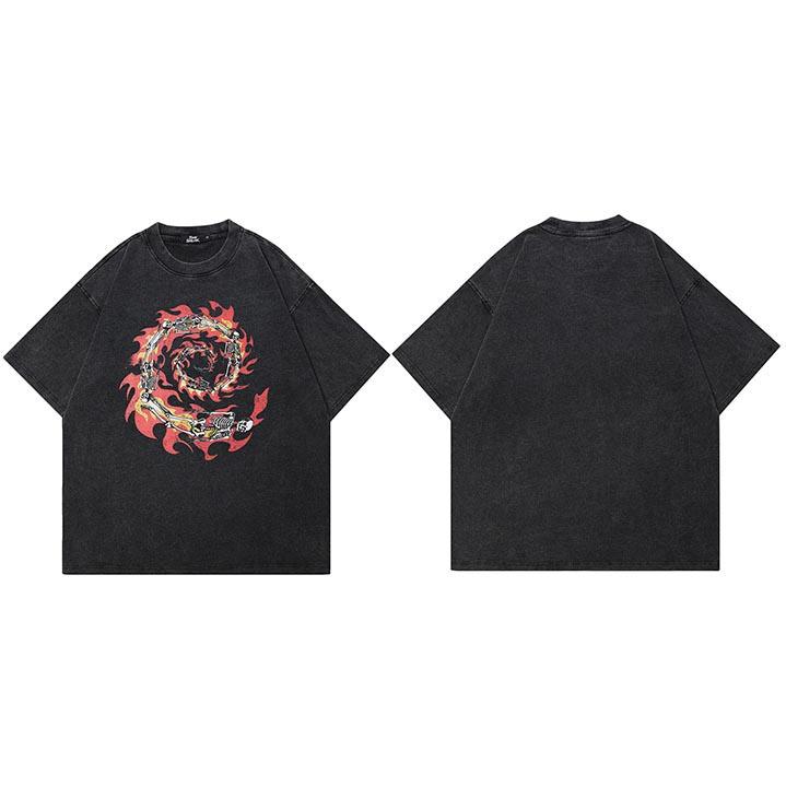 

Hip Hop Streetwear Men TShirt Oversized Burning Skull Vintage Graphic T Shirt Cotton Washed Black Tshirt Unisex Tops Tees M