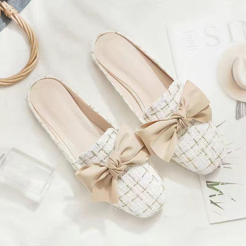 Pearl With Bow Sandals Outside Woman Slippers Low Heel Slides Summer 2025 Shoes for Women Cheap Liquidation Footwear Wholesale