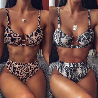 Gyvatės odos bikiniai aukštu juosmeniu bikinio komplektas Push Up Biquini Bandeau Moteriški maudymosi kostiumėliai Moteriški maudymosi kostiumėliai