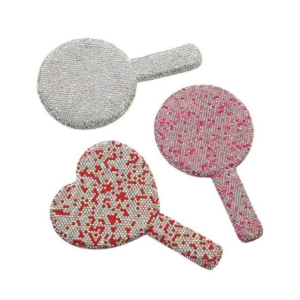 Strass-Kosmetik-Handspiegel Runde Quadratische Herzform Handspiegel Niedlicher Make-up-Spiegel