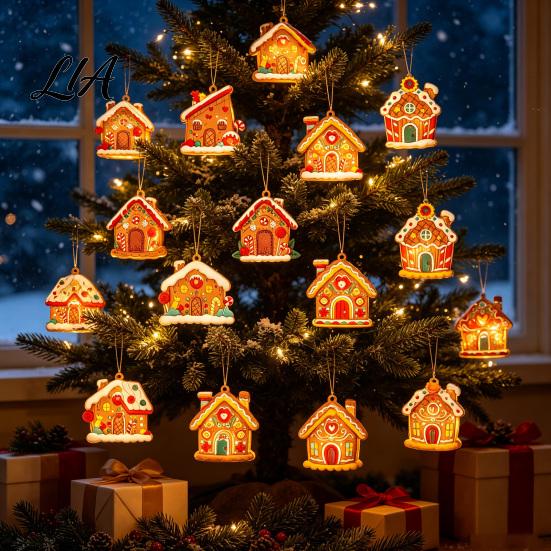 Decorative Cookie Style Tree Hanging 12/16/24PCS Wooden Christmas Ornaments, Gingerbread Man & House Decorations, Lightweight Xmas Charms Ornaments