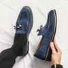 Spring and Autumn Suede Casual Shoes, Fringed Leather Shoes for Men with One Foot, Lazy Shoes, Large Size Foot Loafers for Men