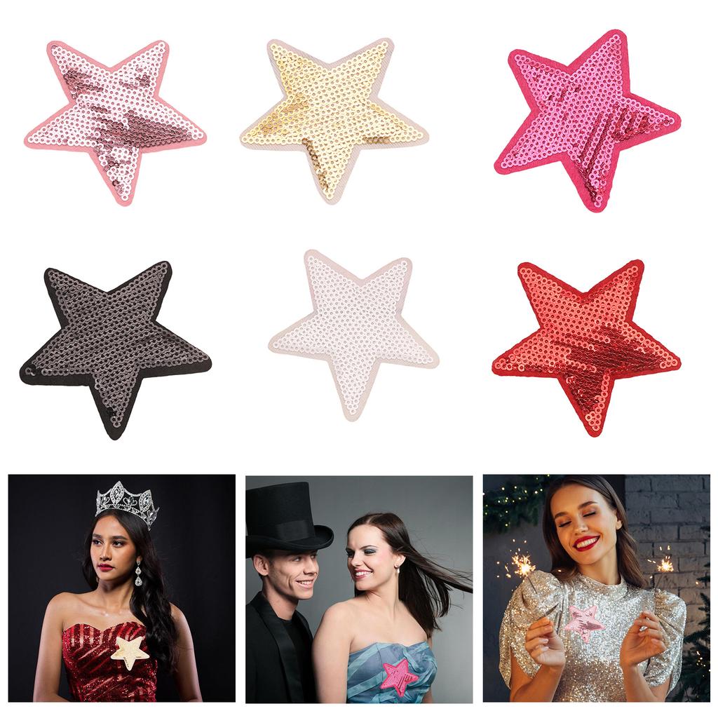 7Pieces Colorful Sequined Star Patches Clothing Craft Materials Fabric Applique For Hairclip And Craft Applications