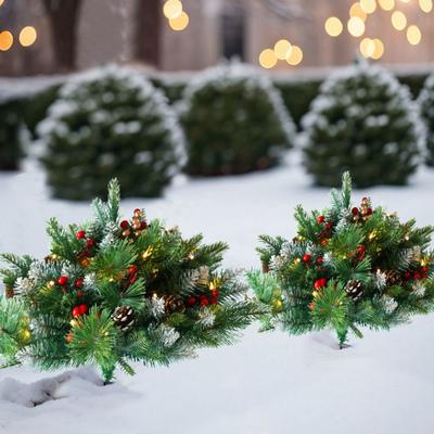 Yousheng 1/2Pcs Artificial Christmas Tree with Stake UV Resistant Weather-proof Faux Xmas Tree Outdoor Garden Porch Patio Semicircle Fake Tree