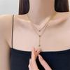 2023 Trendy Double Layer Titanium Steel Collarbone Necklace for Women with Round Beads Design
