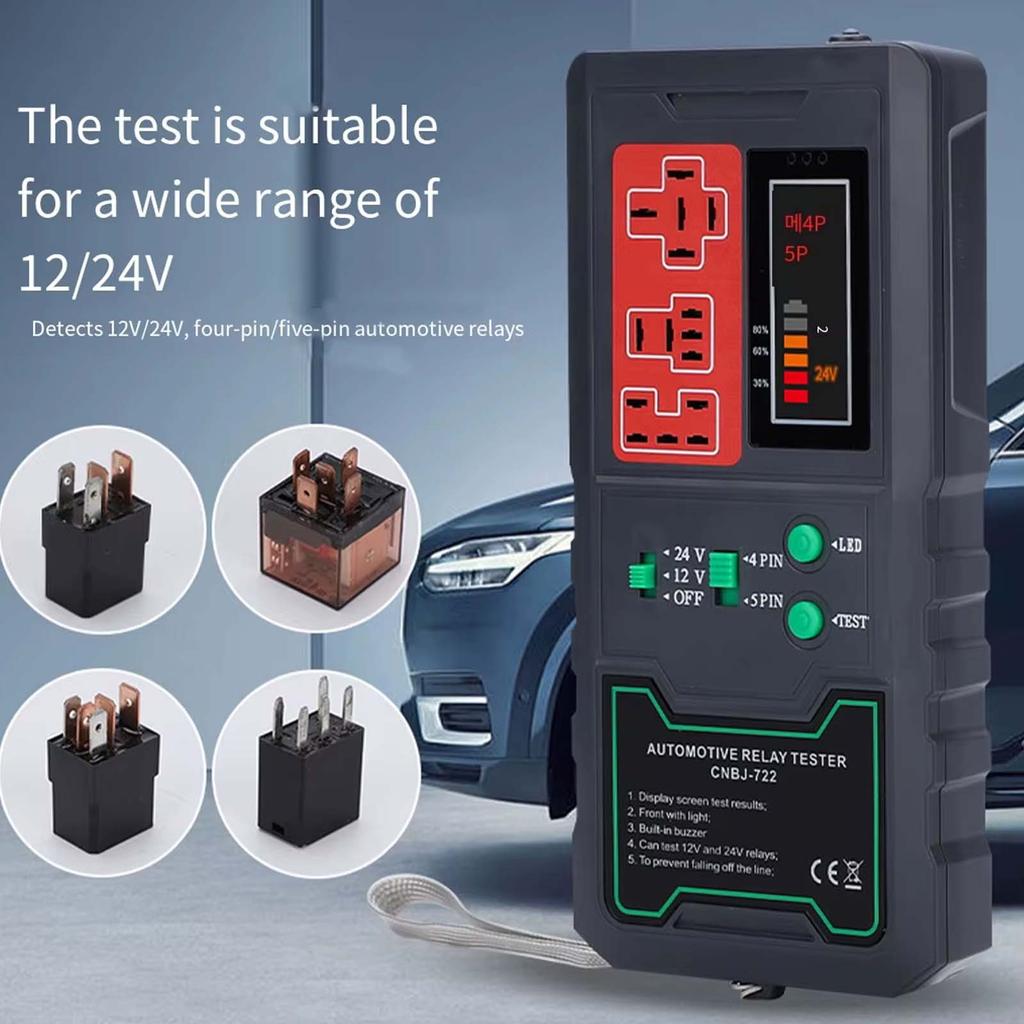 12V/24V Automotive Relay Tester, Vehicle 4 Pin/ 5 Pin Circuit Testing Cranking Charging System Diagnostic Tool