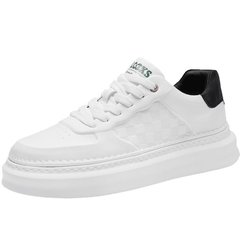 High-quality thick-soled heightening leather surface white shoes, new low-top sports board shoes in autumn, work casual and versatile men's shoes