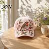 Gardening Sun Hat Baseball Cap for Women, Embroidery Flower Bird Pattern Hat, Morning Walk Adjustable Fit Spring Summer Outdoors