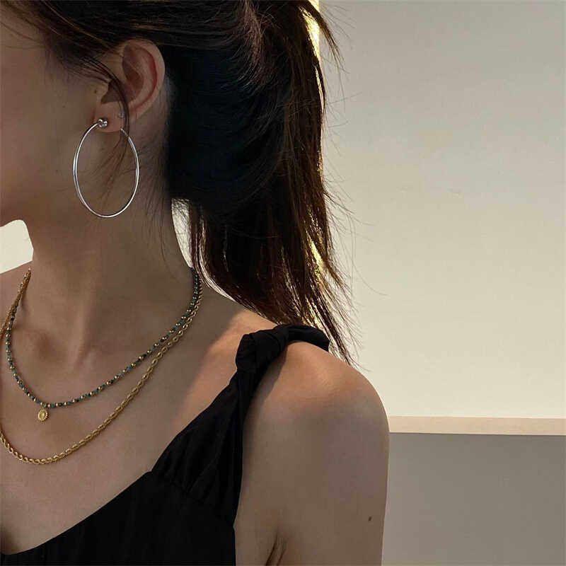 

Fashion Ins Minimalist Fashionable Metal Personalized Cold Style Silver Hoop Titanium Steel No Fading Big Hoop Earrings Diameter about 5.6cm