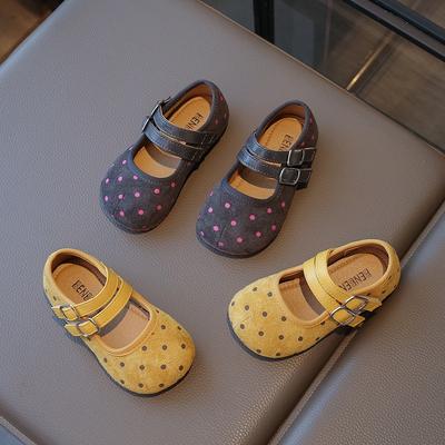 Girls’ Leather Shoes, Autumn Korean Style New Arrival, Polka Dot Baby Princess Shoes, Soft-Soled Birkenstock Shoes, Little Girls’ Flats