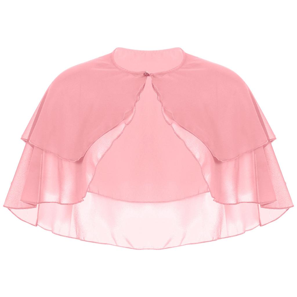 Women Elegant Pure Color Chiffon Shawl Cape Ruffle 2-Layer Chiffon Wraps Bolero Dress Accessory for Party Wedding