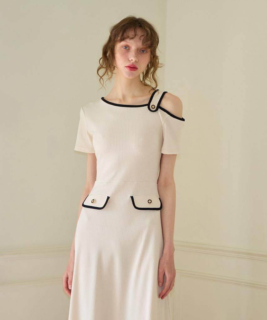 Salon De Yon Strap Off Shoulder Midi Dress_ Ivory