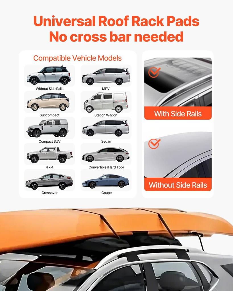 Soft Roof Rack Pads 31.5" Universal Car Roof Rack Pad 176LBS Loading