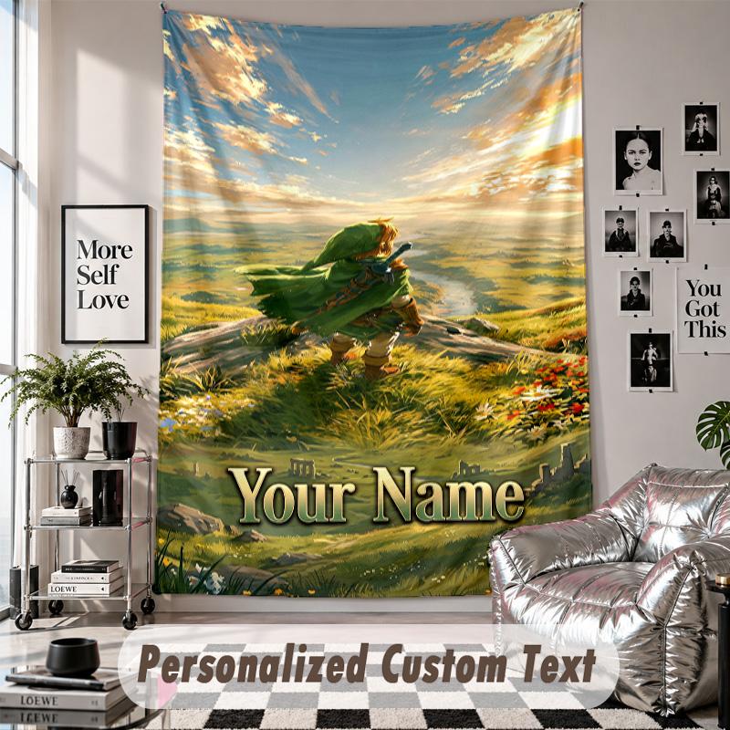 Wall Hanging Tapestry With Custom Name & Text, Zelda Decorative Tapestry For Bedroom